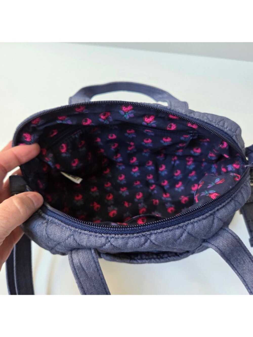 Vera Bradley Purse Mini Satchel Blue Moonlight Navy Quilted Crossbody Bag - Picture 8 of 12